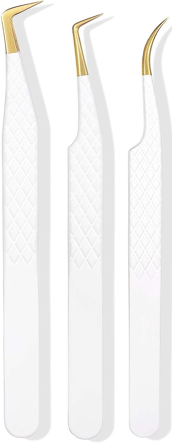 Fiber Tip Lash Tweezers For Eyelash Extension 3 Pcs