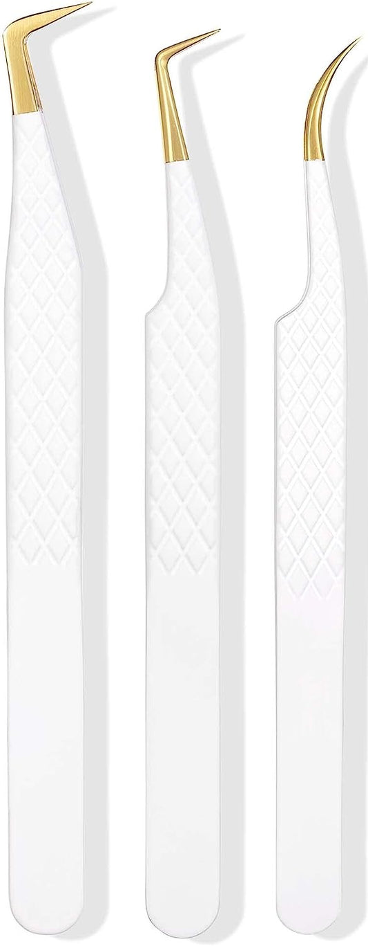 Fiber Tip Lash Tweezers For Eyelash Extension 3 Pcs