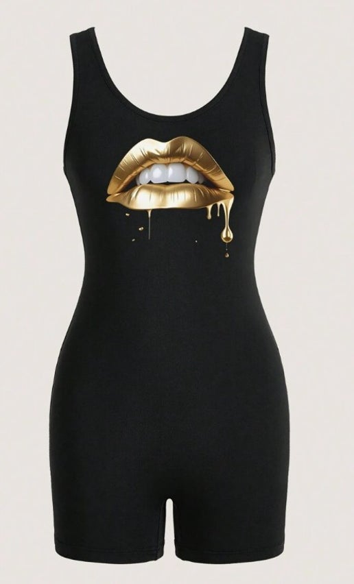 Black and Gold Lip jumpsuit